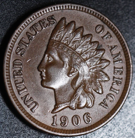 1906 INDIAN HEAD CENT - With LIBERTY & Near 4 DIAMONDS - AU UNC Cover