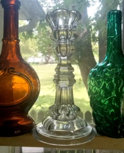 1850s HEAVY PRESSED FLINT GLASS CANDLESTICK HOLDER 6 SIDED LARGE OPENING - Picture 1 of 9
