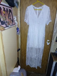 Bella Ella Boutique Dress Womens Size Medium Ivory Lace Zipper Back Waist Sz 14 - Picture 1 of 15