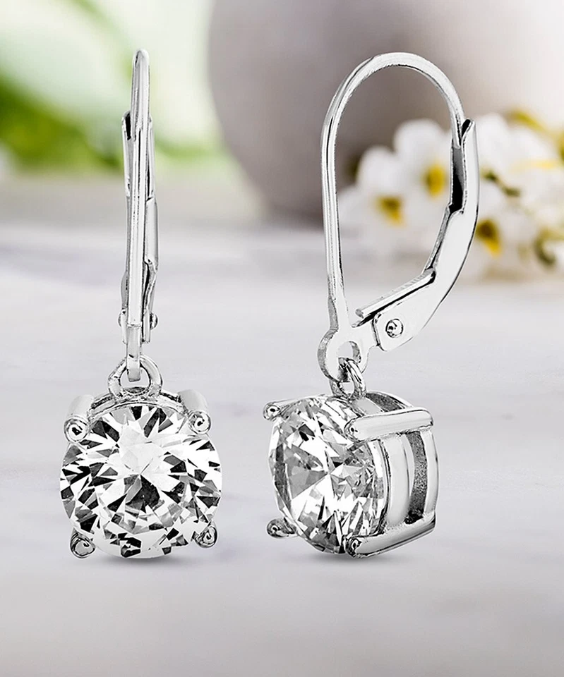 Aretes tipo argolla con palanca trasera de diamantes EF-VS cultivados en laboratorio de 2 quilates en oro blanco macizo de 14 k Foto 1 de 4