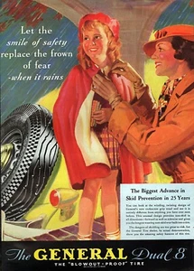 1935 General Tires Dual 8 ""Rainy Day Mom Girl"" Original Color Impreso Anuncio - Imagen 1 de 1