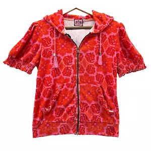Vintage Y2K Juicy Couture Size XL Terry Cloth Hoodie Orange Floral Short Sleeve - Picture 1 of 9