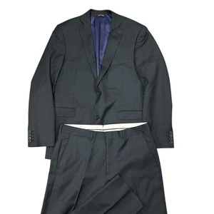 Red Saks Fifth Avenue Suit Mens 42R Trim Fit Charcoal Gray Pinstripe Pants 35X32 - Picture 1 of 12