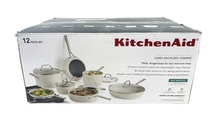 KitchenAid 12-piece Hard Anodized Cookware Set Porcelain White - Clean! - Picture 1 of 12