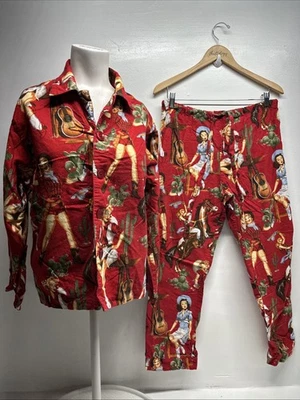 Juego de 2 pijamas The Cats franela algodón vaquera occidental cactus rojo pequeño Foto 1 de 4