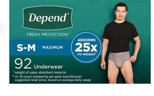 Depend Fresh Protection Adult Incontinence Underwear for Men Size S-M 92 Counts - Picture 1 of 3