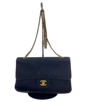 Auténtico bolso de hombro Chanel Matelasse cadena negra algodón 9,84 x 6,69 pulgadas Japón Foto 1 de 4