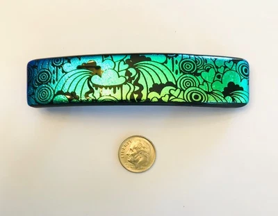 Dichroic Fused Glass Hair Barrette Handmade by Janet Wolery - 4”- FAIRY KINGDOM - Image 1 of 4