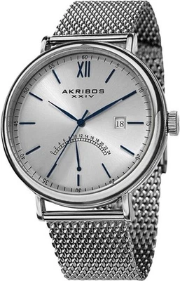 Akribos XXIV AK731SSBU GMT Retrograde Date Blue Accented Silvertone Mens Watch - image 1 of 4
