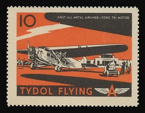 TYDOL FLYING "A" POSTER STAMPS OF 1940 - #10, FIRST ALL-METAL AIRLINER - FORD - Picture 1 of 2