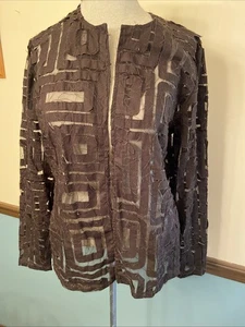 Laura Ashley Sheer Textured Geometric Open BOHO Jacket/Blouse Brown NWT - Picture 1 of 4