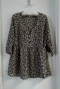 Antilia Femme Top Sheer Floral Boho Cottage Core Black Multi Women's Size S - Picture 1 of 5