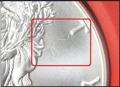 2016 Obverse Retained Struck Thru Hair or Thread NGC MS69 Silver Eagle Error - Image 1 of 4
