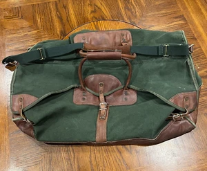 Vintage Orvis Battenkill Canvas Duffle Bag Green Leather 26" *HAS WEAR* - Picture 1 of 19