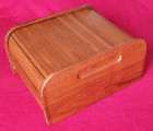 Vintage Quality Teak Roll Top Wooden Tanbour Box. E I D Sunnyvale CA + Dividers