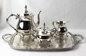 JUEGO DE TÉ GORHAM NEWPORT PLATEADO 3 PIEZAS CON BANDEJA SIMEON & GEORGE H ROGER CO - Imagen 1 de 15