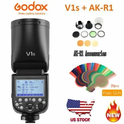 Godox V1-S Round Head TTL Flashlight Flash Speedlight AK-R1 Accessories For Sony - Image 1 of 4