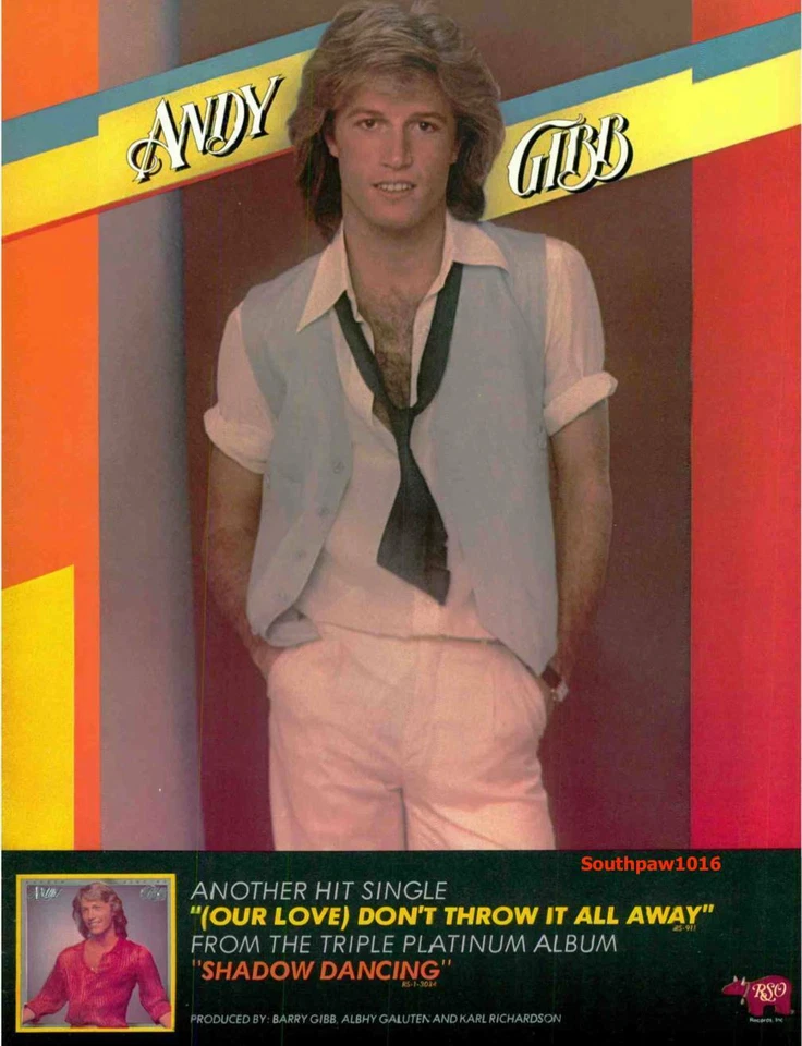 1978 Andy Gibb "(Our Love) Don't Throw It All Away" Song Release Promo Ad Print - Image 1 of 1