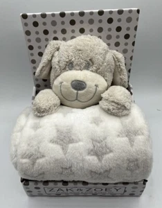 Zak & Zoey Beige Dog Stuffed Animal + 30 x 30 Plush Blanket Set - Picture 1 of 5