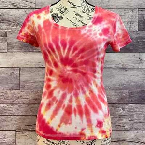 C&A Yessica Pink & Yellow Swirl Custom Tie Dye Scoop Neck Tee - Size Small - Bild 1 von 9