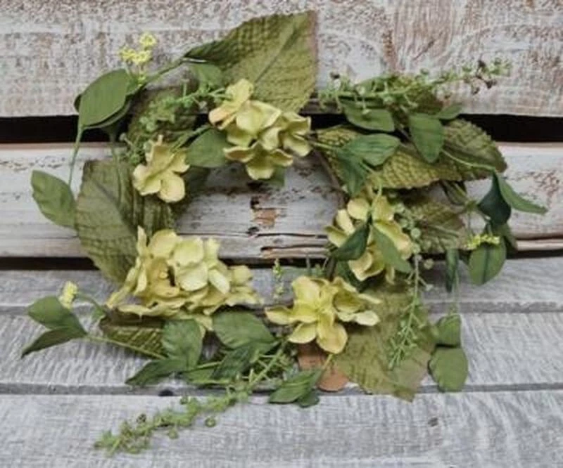 New Primitive Rustic CREAM HYDRAGEA CANDLE RING Wreath 4.5" - Image 1 of 1
