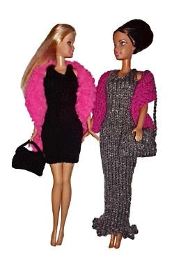 BARBIE KNITTING PATTERN 214: 11 / 12" DOLL, Evening dresses, Shawls, Handbags