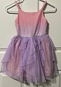 Girls' Sleeveless Ombre Glitter Ruffled Tulle Dress Cat & Jack Pink Purple 6/6X - Picture 1 of 6