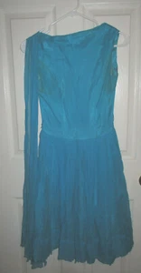 Vintage~Ladies Semi-Formal Dress~Teal Blue~Flare Bottom~Lined~1970's~Handmade - Picture 1 of 10