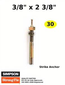 Strike Anchors 3/8 x 2 3/8 Concrete Wedge Anchors Expansion Hammer Pin Drive 30 - Picture 1 of 5