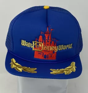 Vintage 1980er Walt Disney World Mesh Trucker Snapback Mütze blau Blattgold neu mit Etikett - Bild 1 von 11