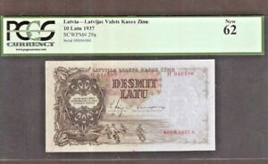 LATVIA 10 LATU P29 A 1937 PCGS BOAT UNC PRE EURO BANK NOTE MONEY BILL EUROPEAN
