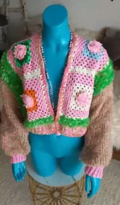 Damenjacke Strickjacke Boho Hippie Schaby Chic Unikat Gr 36 - Bild 1 von 12
