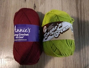 Lot of 2-Lily Sugar 'n Cream Super Size Yarn Hot Green & Annie's Maroon-4oz each - Picture 1 of 8