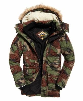 $350 Designer SUPERDRY Men's Diesel Camouflage Fur Hooded Warm Thich Parka M - Изображение 1 из 4