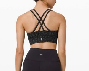 Lululemon Energy Bra Long Line Strappy Black Camo Size 10 Style W2BOZS - Picture 1 of 14