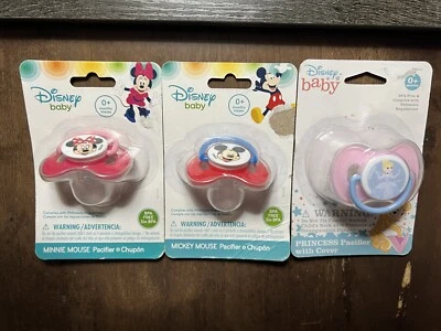 NEW—-3 Disney baby Pacifiers & Covers-Minnie Mouse-Mickey Mouse-Princess - Image 1 of 4