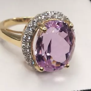 9 Carat KUNZITE In Deep Lilac Color With Yellow Gold Diamond Halo Ring Size 6 - Picture 1 of 7