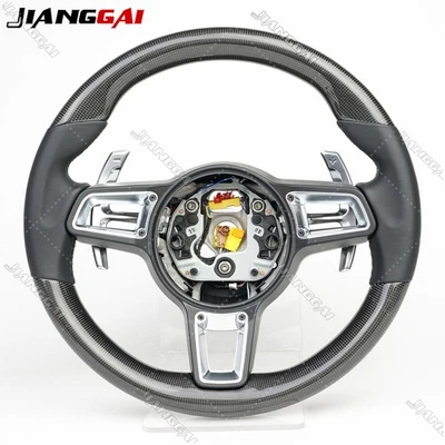Carbon Fiber Steering Wheel Trim Shift Paddles For Porsche 718 Panamera Cayenne - Image 1 of 4
