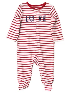 Carters Infant Boys Red & White Stripe Love Valentine Sleeper Pajamas 3-6 Months - Picture 1 of 2