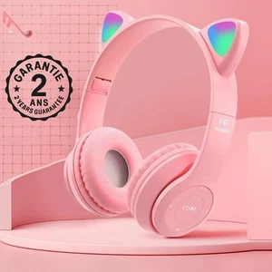 Casque Audio Ecouteurs Oreilles de Chat Lumineux LED Bluetooth Rose Sans Fil PC - Imagen 1 de 7