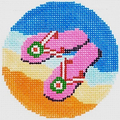 Needlepoint Handpainted Lee Sandals 3" - Image 1 of 4