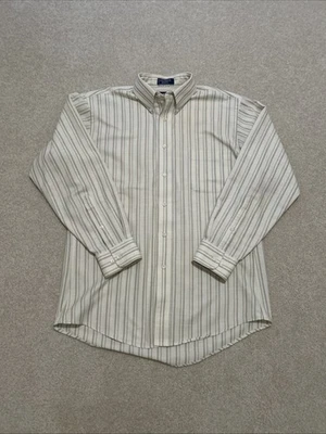Camisa Stafford Años 80 Abotonada Hecha en EE. UU. Sin Arrugas Marfil Rayas 15 1/2 32/33 Foto 1 de 4