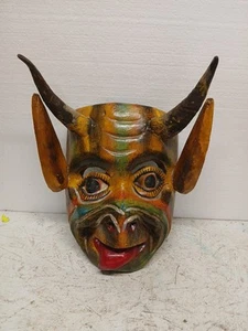 Vintage Mexico Guerrero Hand Carved & Painted Wood Art Mask Diablo - Picture 1 of 16