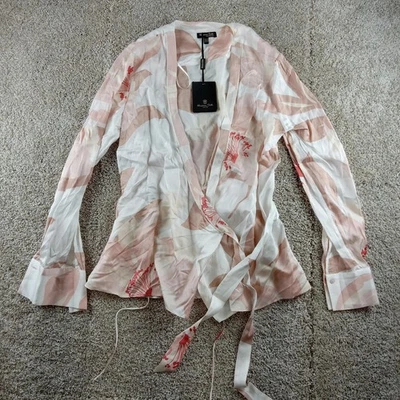 Massimo Dutti Shirt Womens Size 2 Pink White Wrap Blouse Floral Print Viscose - Image 1 of 4