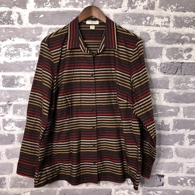 Coldwater Creek Top 女式 2X 20-22 无铁条纹纽扣衬衫职业 — 第 1/4 张图片