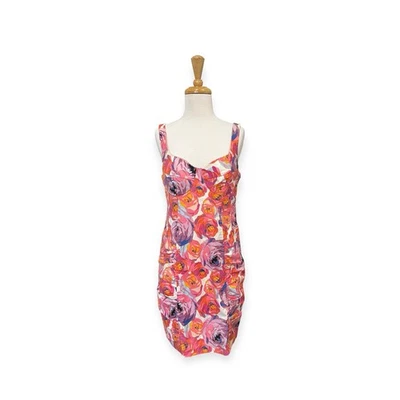 Nanette Lepore Candy Girl Ruched Mini Dress Size 10 Pink Floral - Image 1 of 4