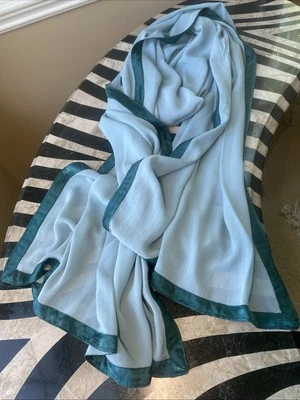 Vintage Sheer Blue Silk Scarf Blue 96x31” Boho Festival Indie Quiet Luxury FLAW - Image 1 of 4