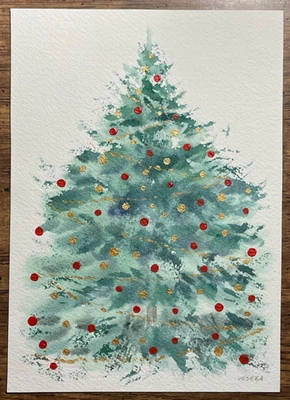 Original Acuarela Pintura Abstracta Árbol de Navidad - 5x7 pulgadas - NUEVO Foto 1 de 3