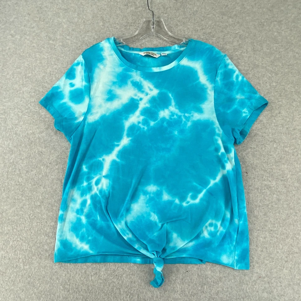 Camiseta Earth Yoga Top Mujer XL Azul Tie Dye Manga Corta Corbata Frontal Foto 1 de 4