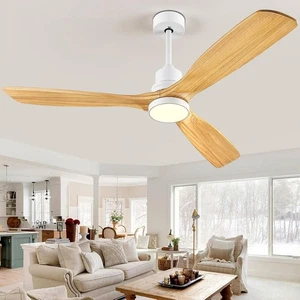 60 Inch Indoor/Outdoor Ceiling Fan with Lights, Solid Wood with Light & Remote - Picture 1 of 7